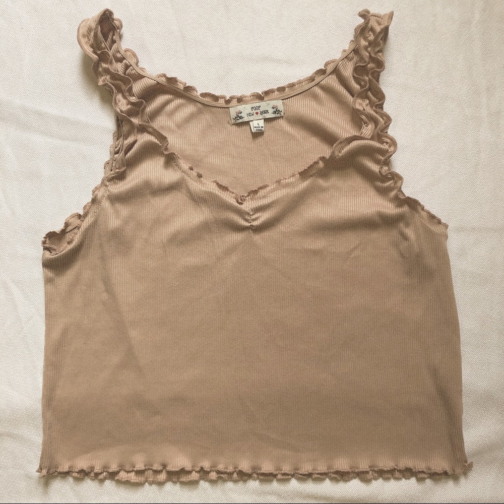 Beige tan ruffled tank top